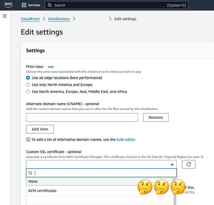 SSL cert not showing in Cloudfront